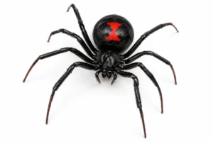 Black widow spider with red hourglass marking